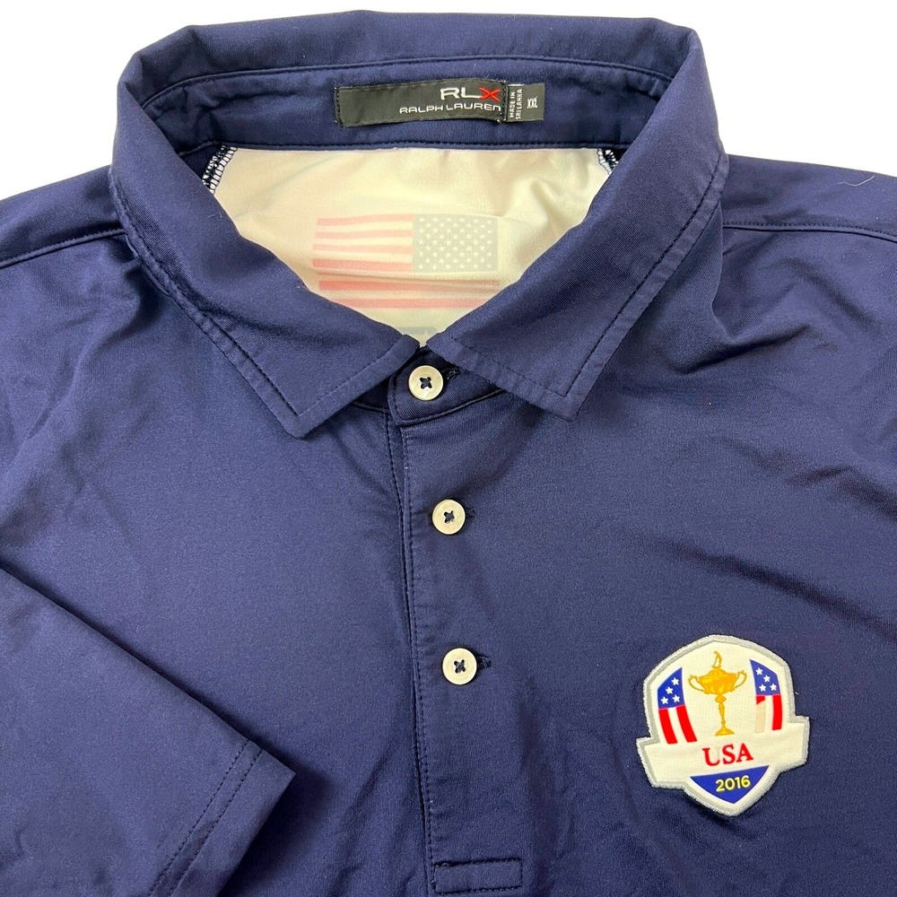 RLX Ralph Lauren USA 2016 Ryder Cup Polo Shirt Men's XXL Navy White Golf